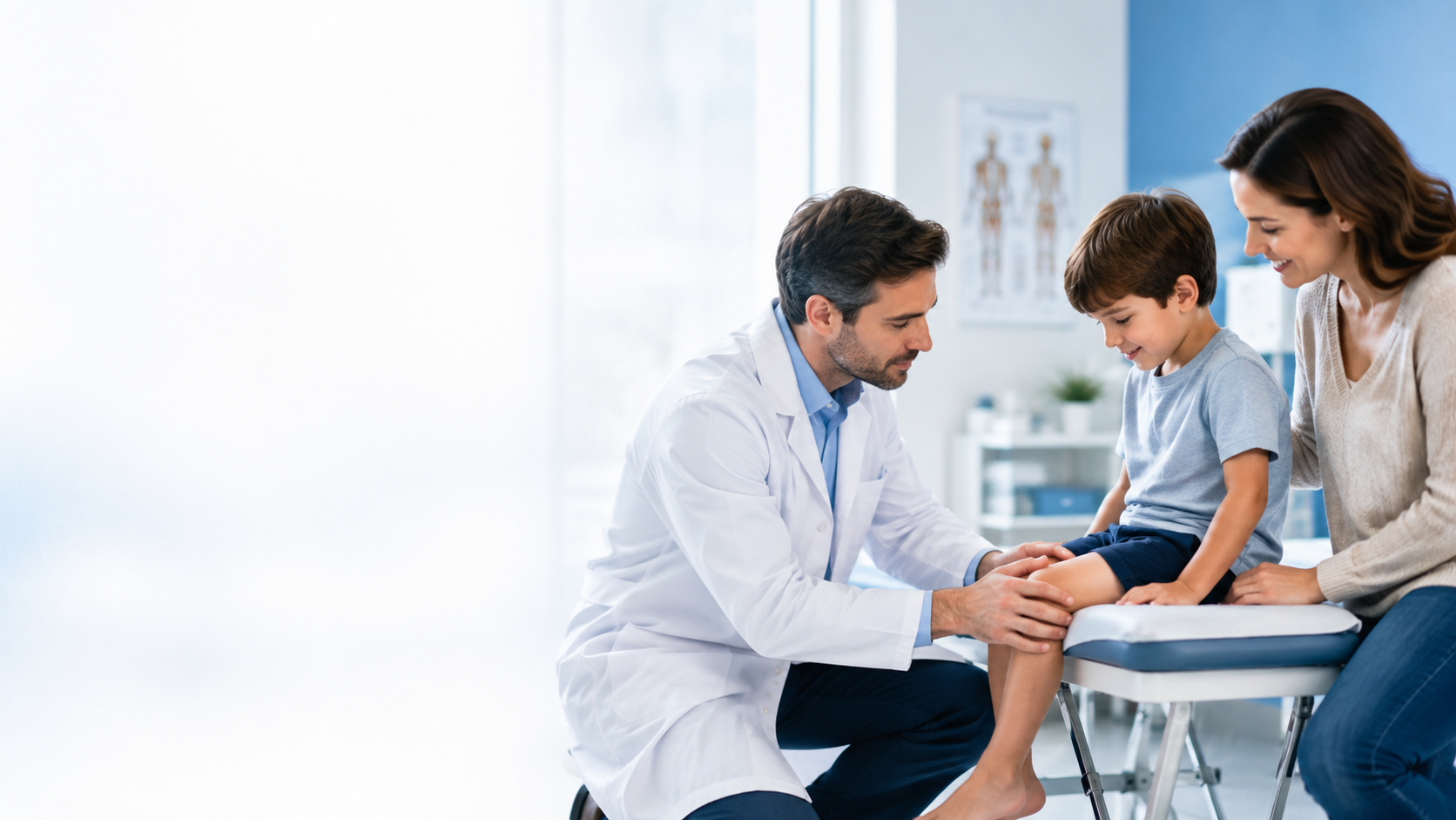 Child with parent and healthcare professional receiving supportive care