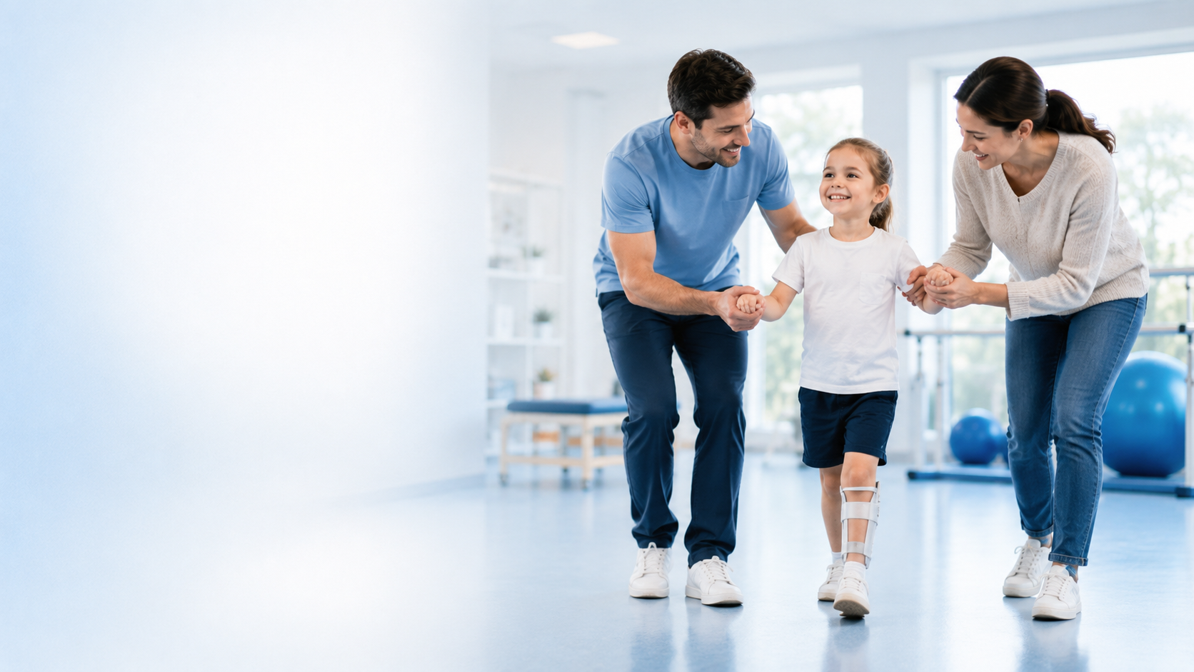 Parents supporting their child during a developmental milestone