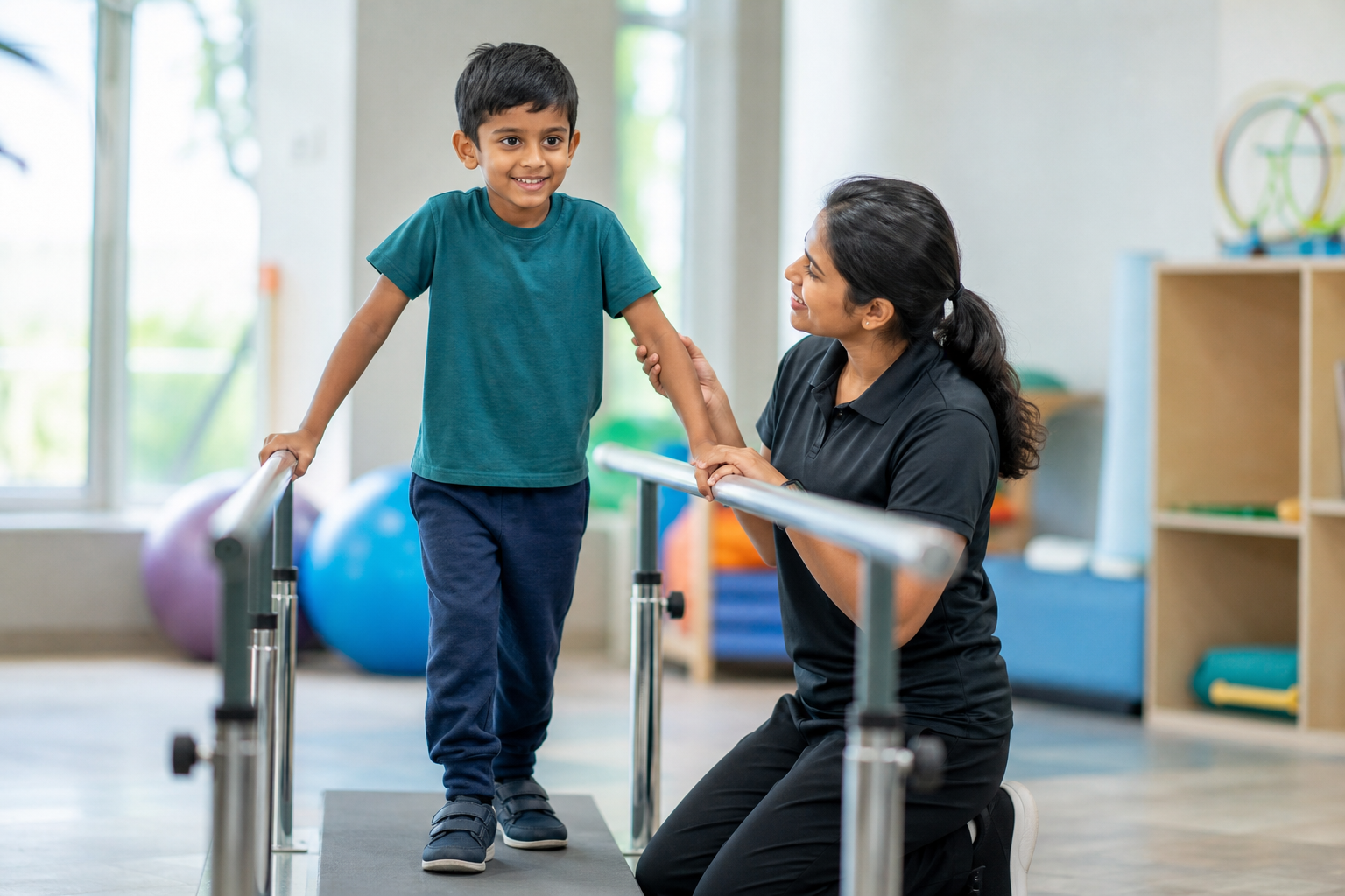 Child receiving therapy with professional guidance